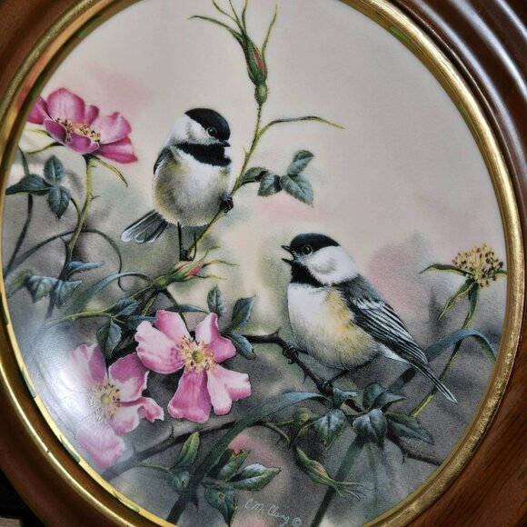Lenox 1993 Natures Collage Plate Rose Morning Wood Frame D5927 Chickadee Birds - Picture 2 of 9